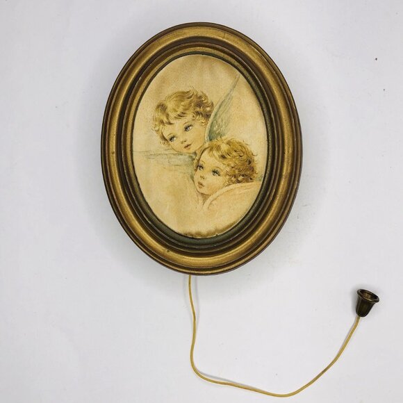 1940s Baby Angeles Portrait Wall-Mounted Oval Frame Germany Music Box NOT WORK! - Picture 1 of 12